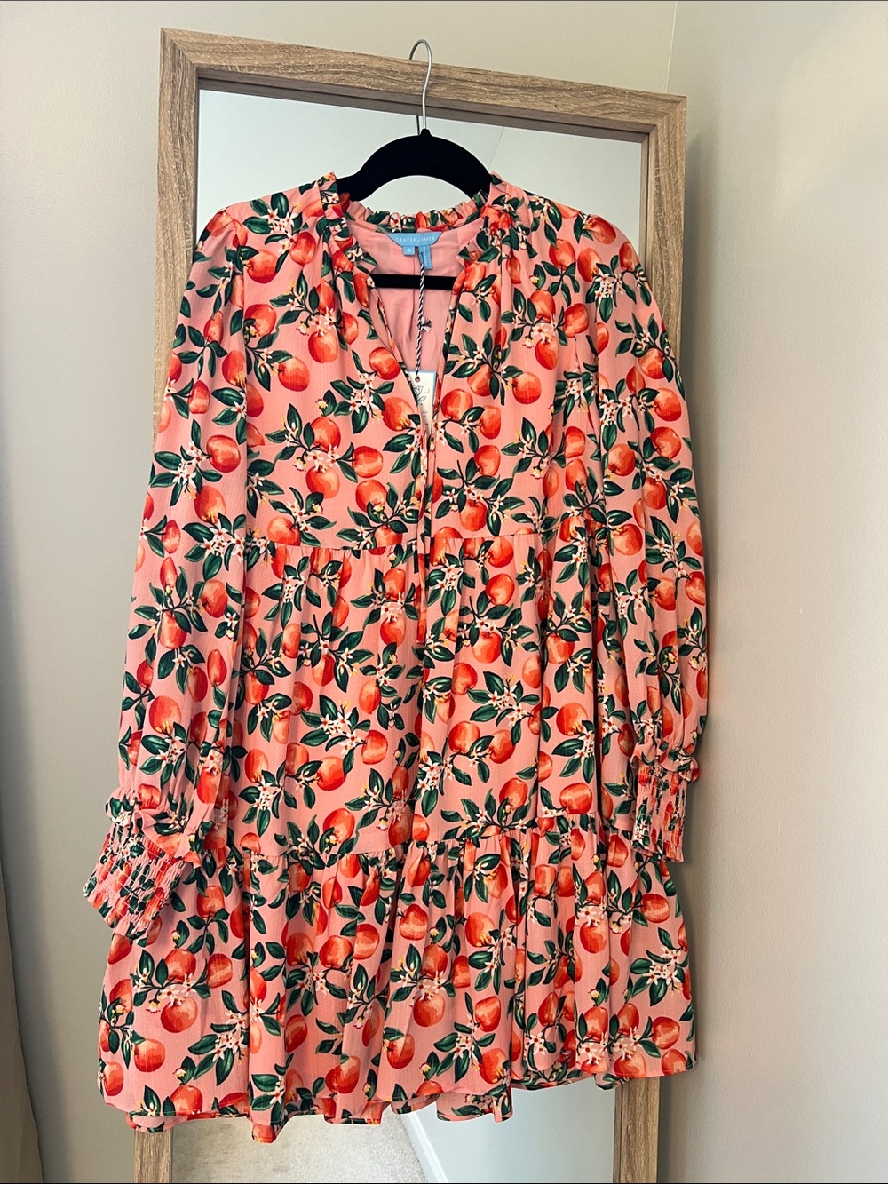 Draper James Pink Peach Print Long Sleeve Tiered Dress